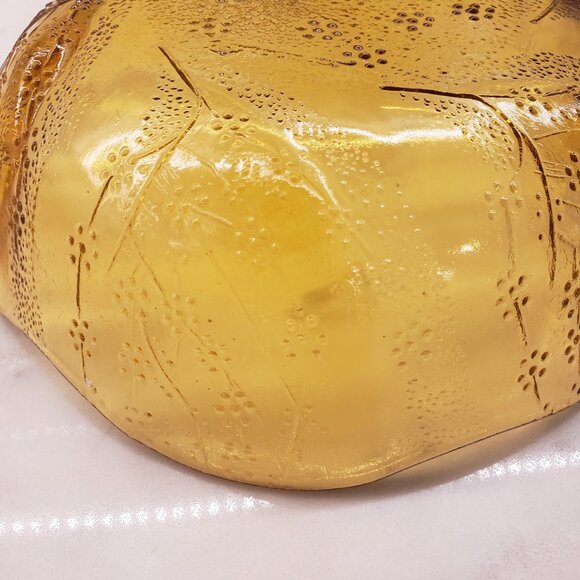 Pasabahce Vintage Amber Glass Bowl that has Embossed Flowers & Scalloped - Picture 4 of 7